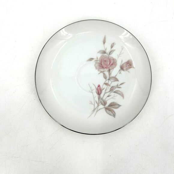 FINE CHINA JAPAN Vintage Laura Teacup Saucer Plate White Floral Platinum Trim - Picture 2 of 10